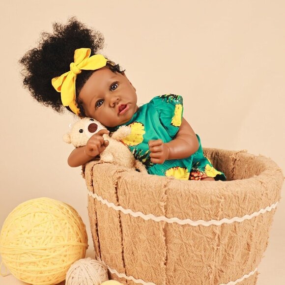 ✨ Hoomai Cloth Body Baby Dolls Green African American Silicone 22.8 Inch Kids - Picture 6 of 9